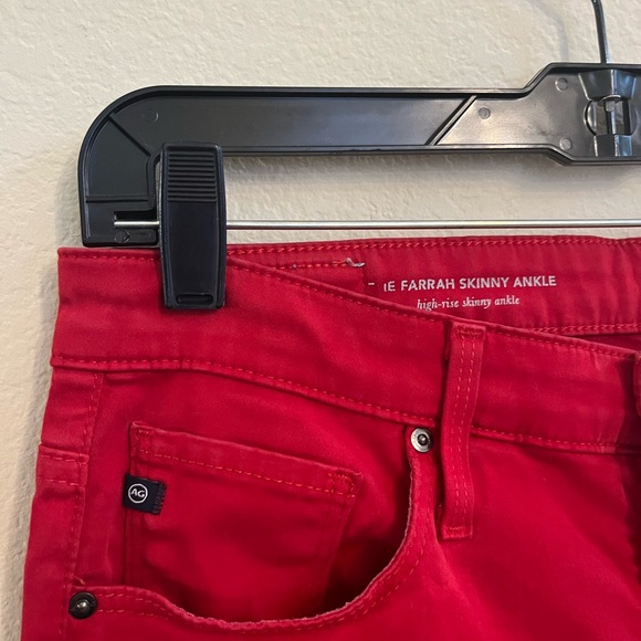 AG Farrah High Rise Ankle Skinny Stretch Sateen Jeans in Red Size 29 - Picture 6 of 11
